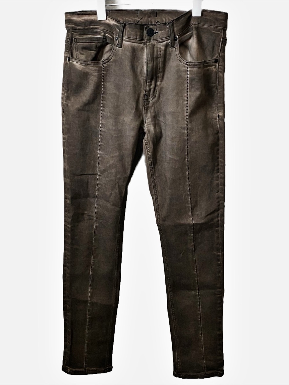 Dark Dust Brown Whip Stitch Detail Denim Distress Western Moto cowboy unisex